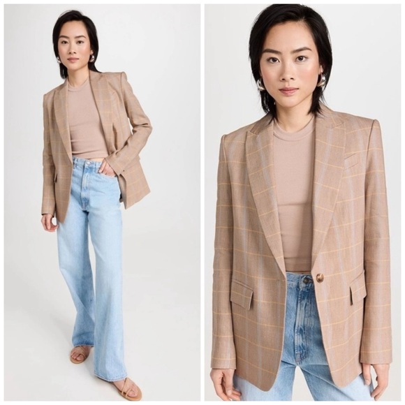 A.L.C. Jackets & Blazers - A.L.C. Donovan Plaid Linen Oversized Blazer Jacket Tawny Tan Size 8 Casual